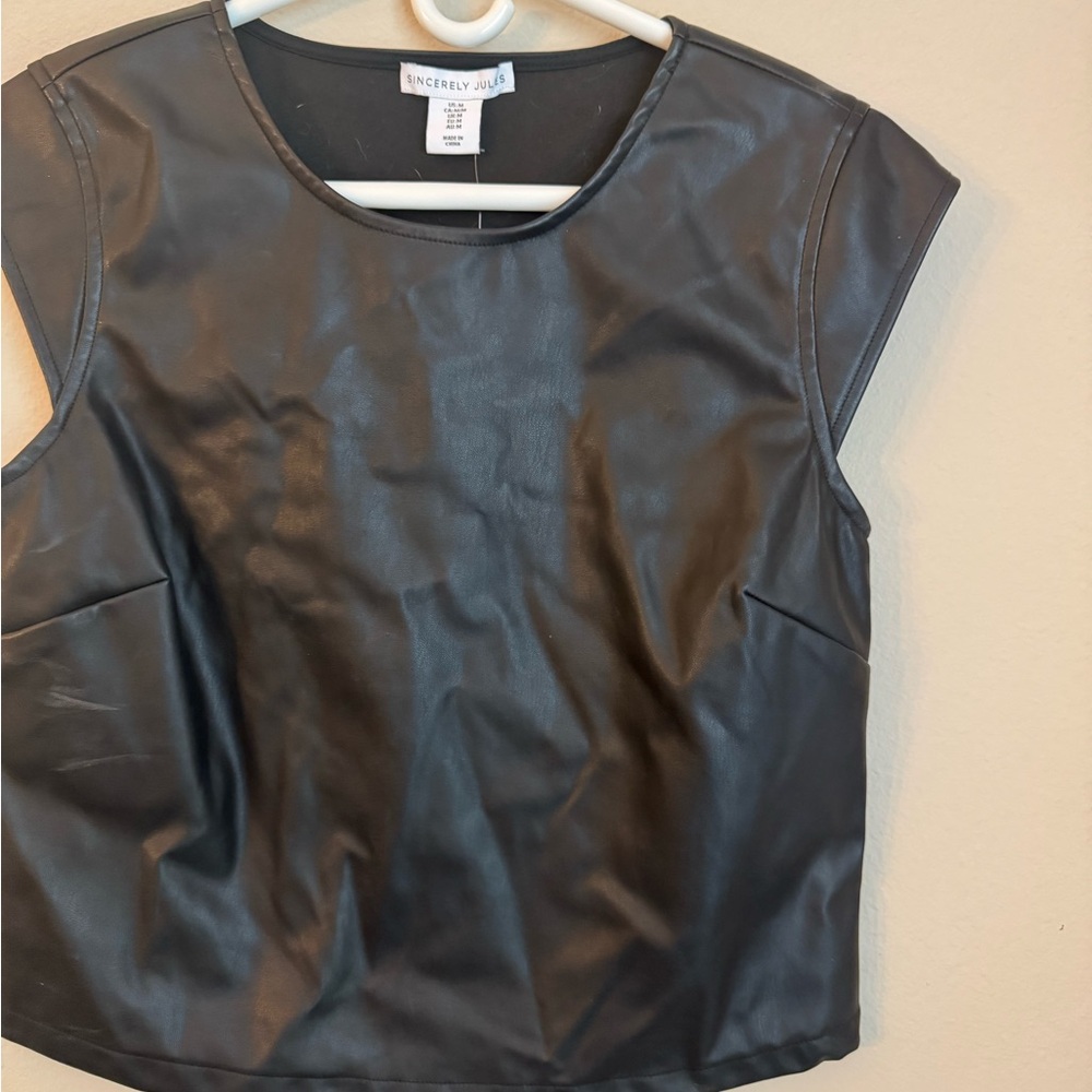 Sincerely Jules Black Faux Leather Muscle Tee